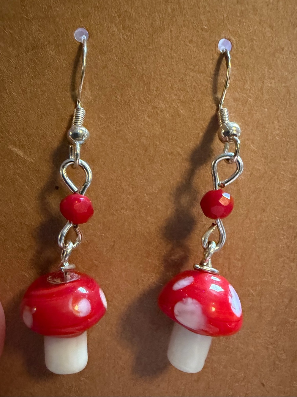 Handmade Red Mushroom Dangle Earrings